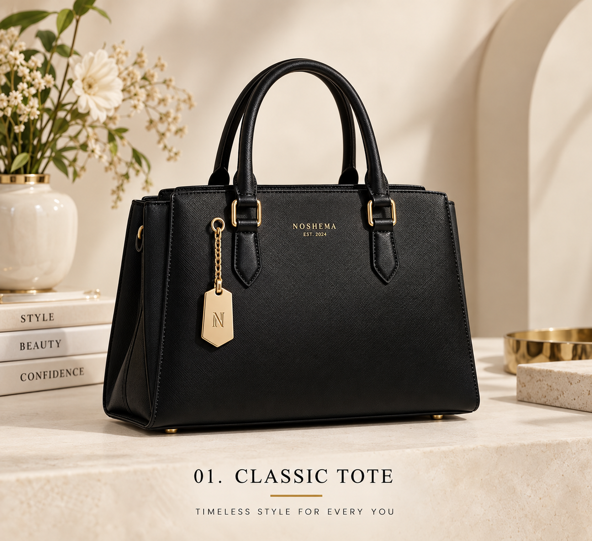 Noshema The Classic Carryall black structured handbag